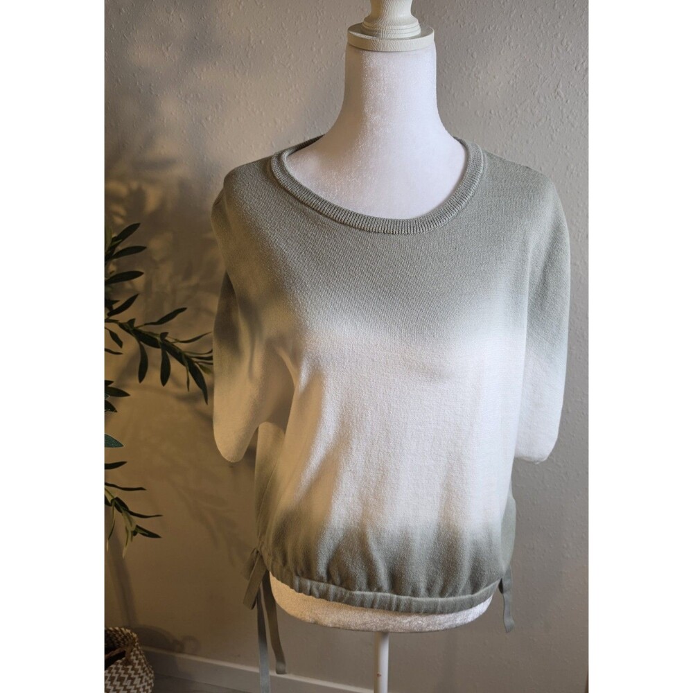 Feather Gray Sage Green Knit Tie Side Sweater Top Coastal Boho Size M